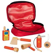 Set de joaca pompieri, geanta de urgenta cu accesorii de lemn, goki - joc de rol