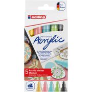 Set markere acrilice Edding 5100, varf 2-3 mm, culori pastel, 5 bucati/set BPTCED510059