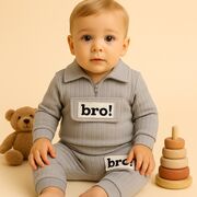 Costum din bumbac 100% pentru bebeluși - bro grey bbl73
