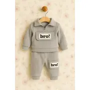 Costum din bumbac 100% pentru bebeluși - bro grey bbl73