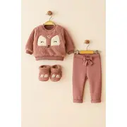 Set fetita 3 piese welsoft – bluzita, pantaloni si ghetute – material pufos bbl81