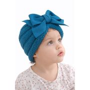 Caciulita albastra crosetata tip turban cu fundita aplicata in fata lix-22099-1-sa1