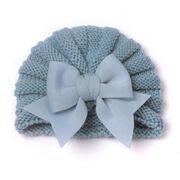 Caciulita bleu crosetata tip turban cu fundita aplicata in fata lix-22099-2-sa1