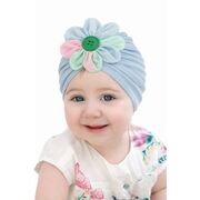 Caciulita bleu tip turban cu floricica multicolora md23107-1-ct7