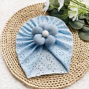 Caciulita bleu tip turban cu model ajurat si floare aplicata mdj0034-2-cd