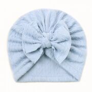 Caciulita bleu tip turban cu model din tesatura si funda aplicata amx-22032-5