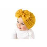 Caciulita galbena tip turban cu fundita din tulle aplicata mbx-21005-4-cd
