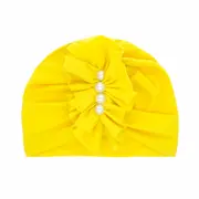 Caciulita galbena tip turban cu perlute aplicate in fata mbmz046-1-ct7