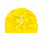 Caciulita galbena tip turban cu perlute aplicate in fata mbmz046-1-ct7