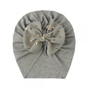 Caciulita gri tip turban cu fundita din tulle aplicata mbx-21005-3-cd