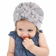 Caciulita gri tip turban din catifea cu flori aplicate mdx-19068-3-sa1