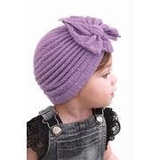 Caciulita mov tip turban cu model din tesatura si funda aplicata amx-22032-4