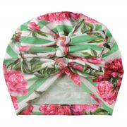 Caciulita tip turban inflorata cu dungi verzi si fundite in fata mbx-20021-2-ct2