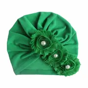 Caciulita verde tip turban cu floricele cu perlute mdx-19057-3-ct4