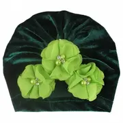 Caciulita verde tip turban din catifea cu flori aplicate mdx-19068-2-sa1