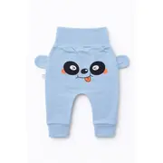 Pantaloni bleu bebe cu imprimeu vesel si urechi aplicate &ndash; model confortabil din bumbac trpb0033