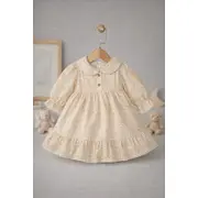 Rochita pentru bebelusi cu imprimeu floral delicat si guler rotund, crem tram0015