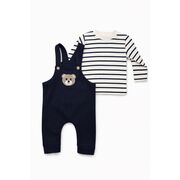 Salopeta bebelusi cu ursulet, bleumarin, set 2 piese – bluza cu dungi & salopeta trpb0006