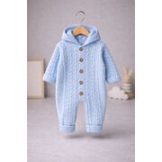 Salopeta bebelusi tricotata bleu cu gluga – calduroasa si moale tram0002