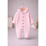 Salopeta bebelusi tricotata roz cu gluga – calduroasa si moale tram0003