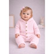 Salopeta bebelusi tricotata roz cu gluga – calduroasa si moale tram0003