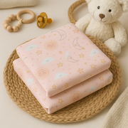 Set 2 Scutece Finet 100% Bumbac Pentru Bebelusi ,   70a 80 Cm ,   Happy Skies Rose   Moon  Stars Pjb09815.005