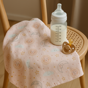 Set 2 Scutece Finet 100% Bumbac Pentru Bebelusi ,   70a 80 Cm ,   Happy Skies Rose   Moon  Stars Pjb09815.005