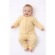 Set bebelusi 2 piese bumbac rib &ndash; bluza cu capse si pantaloni, culoare galben tram0006-cp1