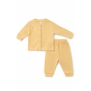 Set bebelusi 2 piese bumbac rib &ndash; bluza cu capse si pantaloni, culoare galben tram0006-cp1