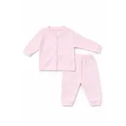 Set bebelusi 2 piese bumbac rib &ndash; bluza cu capse si pantaloni, culoare roz tram0005-cp1