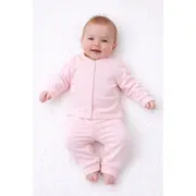 Set bebelusi 2 piese bumbac rib &ndash; bluza cu capse si pantaloni, culoare roz tram0005-cp1