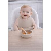 Set din silicon cu bol bavetica si lingurita pentru bebe - bej addta59-1