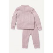 Set roz pudra tricotat 3 piese, cardigan + bluza + pantaloni trpb0008