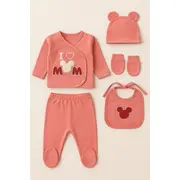 Set serde bebeluși nou-născut 0&ndash;3 luni, 5 piese cu imprimarea &bdquo;i love mom&rdquo; - corai bgk2051