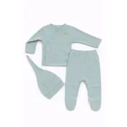 Set verde pentru bebelusi din bumbac cu bluza petrecuta, pantaloni si caciulita, roz tram0020