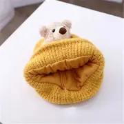 Caciulita bebelusi galben mustar tricotata cu ursulet 3d, caciula groasa si confortabila adoctsc07-3-sa4