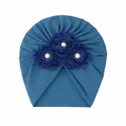 Caciulita bebelusi tip turban albastra cu floricele si perlute, moale si elastica, look premium fetite mbx-19068-1-ct6