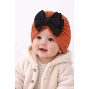 Caciulita bebelusi tip turban caramiziu cu funda neagra, material elastic si moale pentru fetite mbx-21008-1-ct3