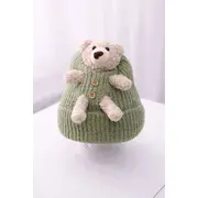 Caciulita bebelusi tricotata verde cu ursulet aplicat, caciula calduroasa si moale adoctsc07-1-sa4