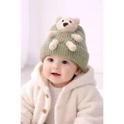 Caciulita bebelusi tricotata verde cu ursulet aplicat, caciula calduroasa si moale adoctsc07-1-sa4