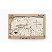 Costumas bebelus 5 piese din bumbac organic cu broderie ursulet, set complet nou nascut trpb0088