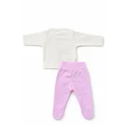 Costumas bebelusi 3 piese crem-roz, bumbac premium, model iepuras trpb0042-cp1