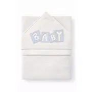 Prosop bebelusi alb cu gluga si broderie baby, bumbac absorbant, ideal pentru nou nascut trpb0070