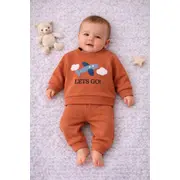 Set bebeluși baby go cu imprimare avion - portocaliu bt3758-1