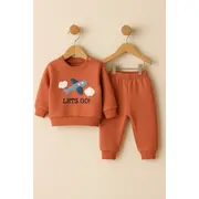 Set bebeluși baby go cu imprimare avion - portocaliu bt3758-1