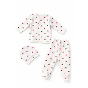 Set bebelus 3 piese bumbac reiat cu inimioare, bluza petrecuta si pantalonasi trpb0080-cp1