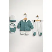 Set bymurat brodat pentru bebelusi 5 piese din bumbac - verde by9769