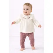 Set fetite 3 piese bluza alba cu broderie florala, colanti inflorati si bentita trpb0038