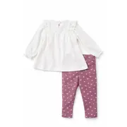 Set fetite 3 piese bluza alba cu broderie florala, colanti inflorati si bentita trpb0038