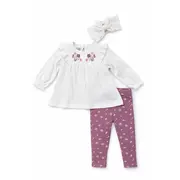 Set fetite 3 piese bluza alba cu broderie florala, colanti inflorati si bentita trpb0038